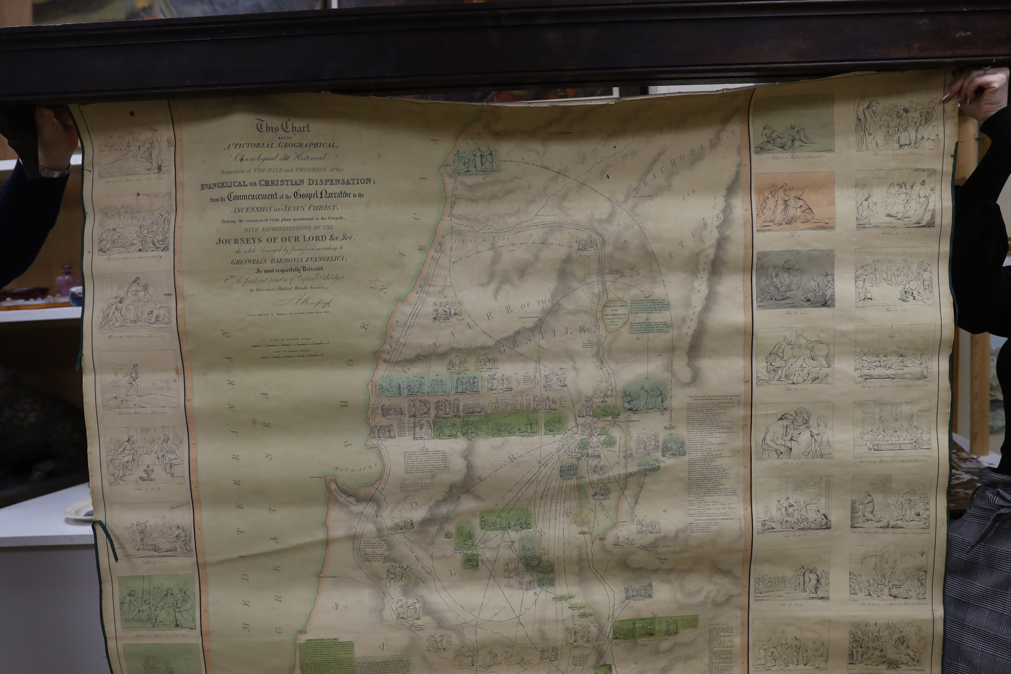 Two large maps comprising Evangelical or Christian Dispensation and Philips map of Asia (damaged)